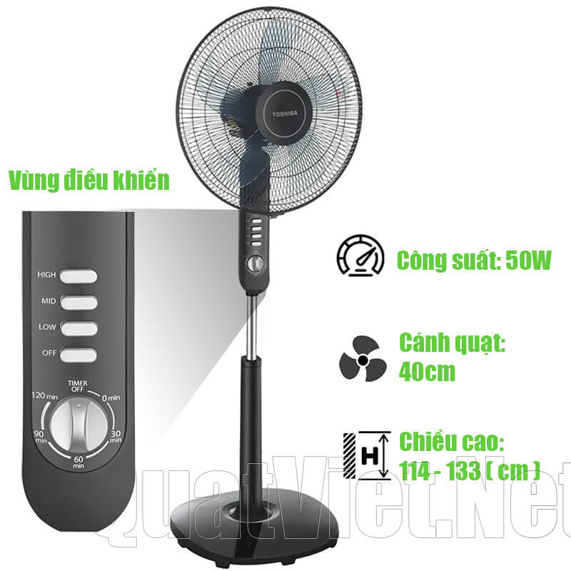 Quạt cây đứng Toshiba F-LSA10(K)VN 50W màu đen