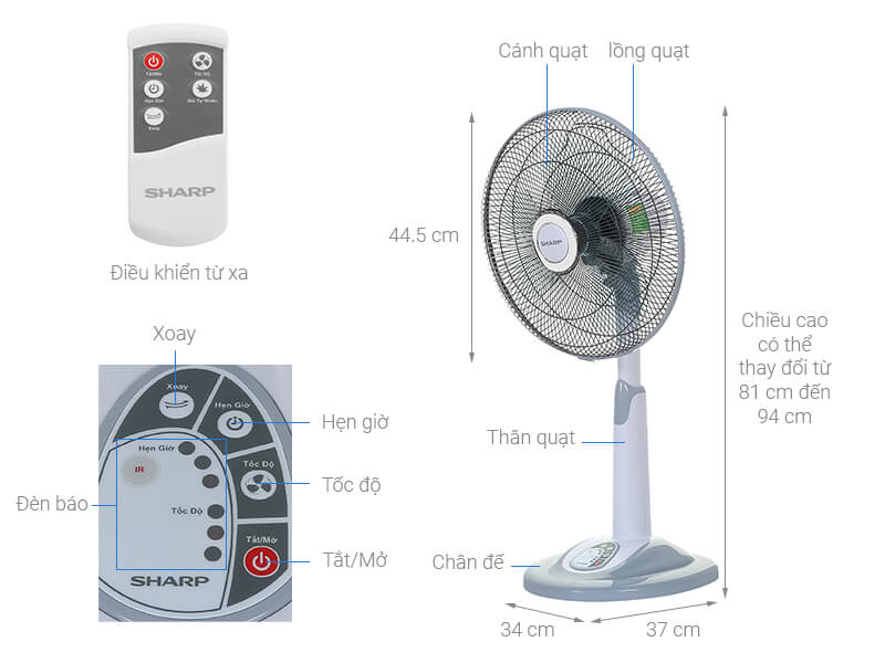 Thông số kỹ thuật của quạt cây lửng Sharp PJ-L40RV-LG